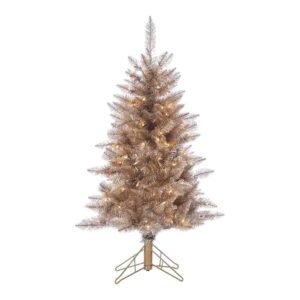 Full Rose Gold Tinsel Pre Lit LED Artificial Tuscany Tree